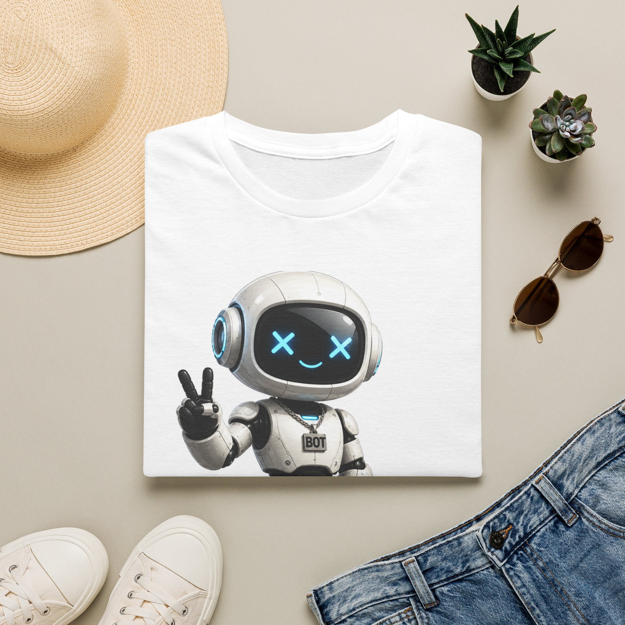 Cute Peace Sign Robot T-Shirt — Retro Futuristic Tech Tee
