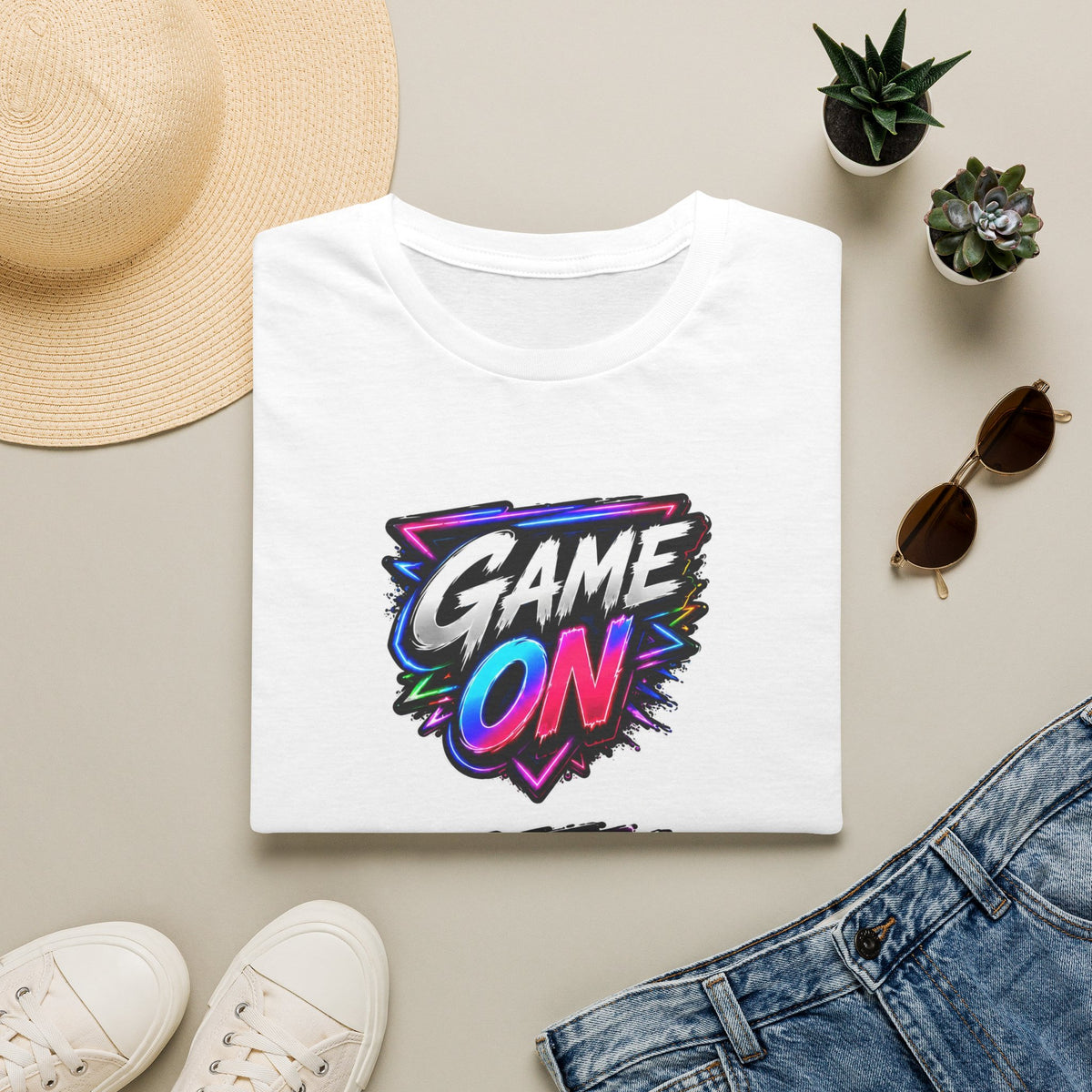 Game On T-Shirt — Neon Gamer 'Game On / Eat Sleep Game Repeat' Tee