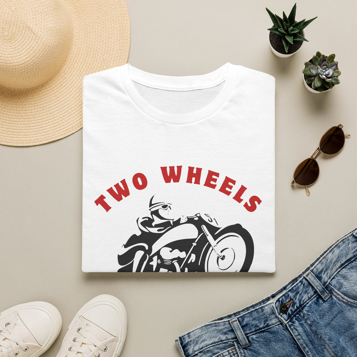 Motorcycle T-Shirt — "Two Wheels One Love" Retro Rider Tee