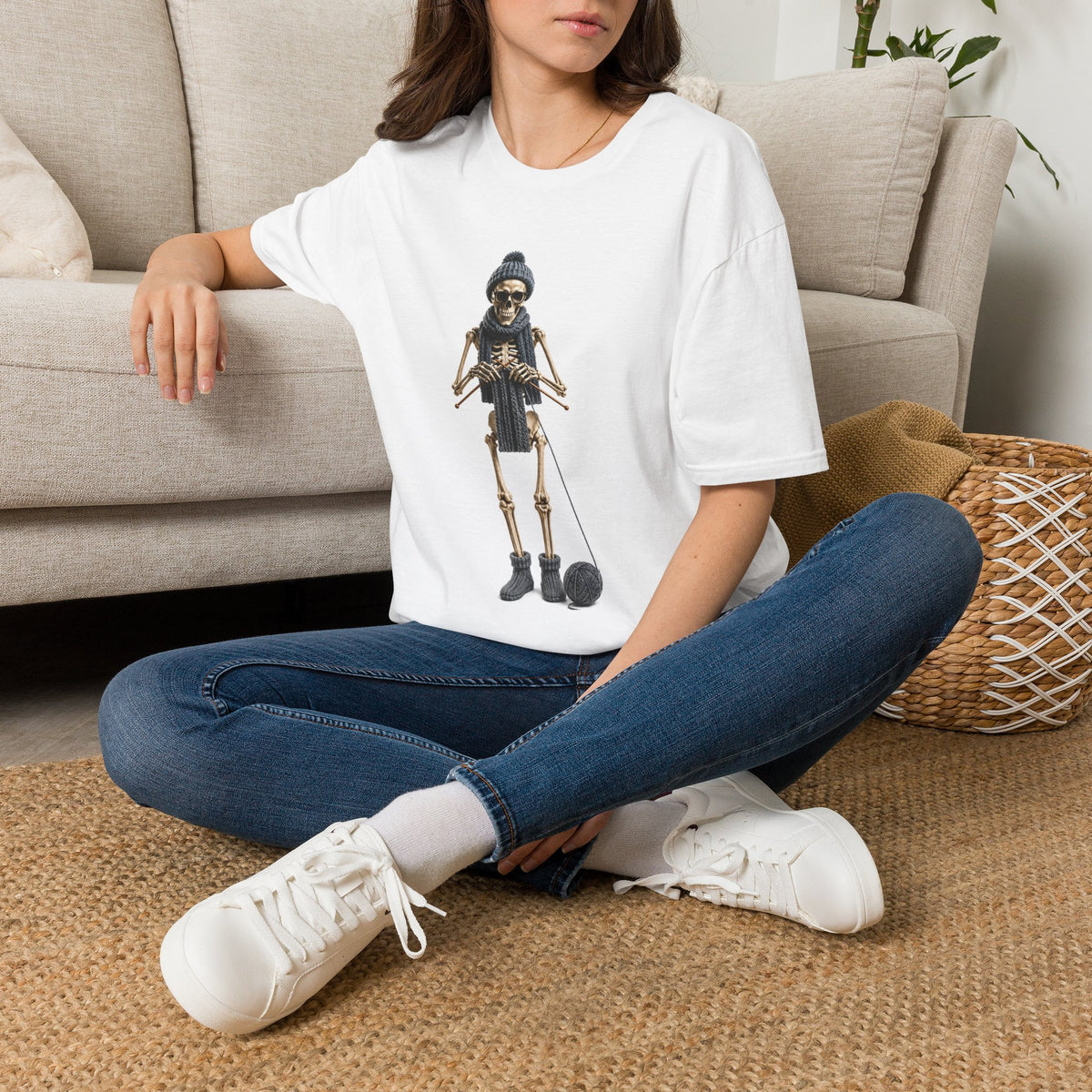 Skeleton in Beanie T‑Shirt — Funny Skeletal Winter Design