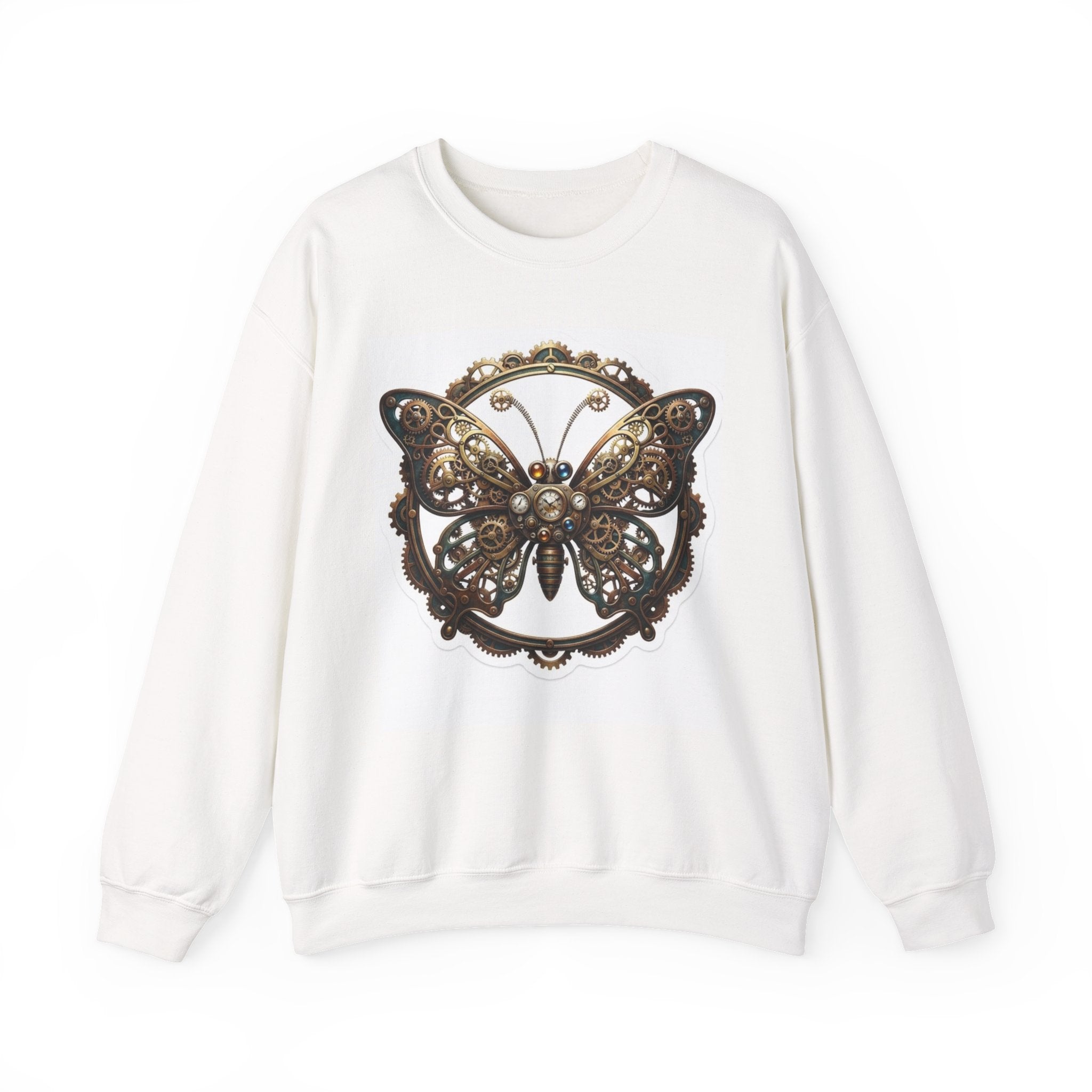 Butterfly Crewneck Sweatshirt — Vintage Steampunk Front & Colorful Floral Back