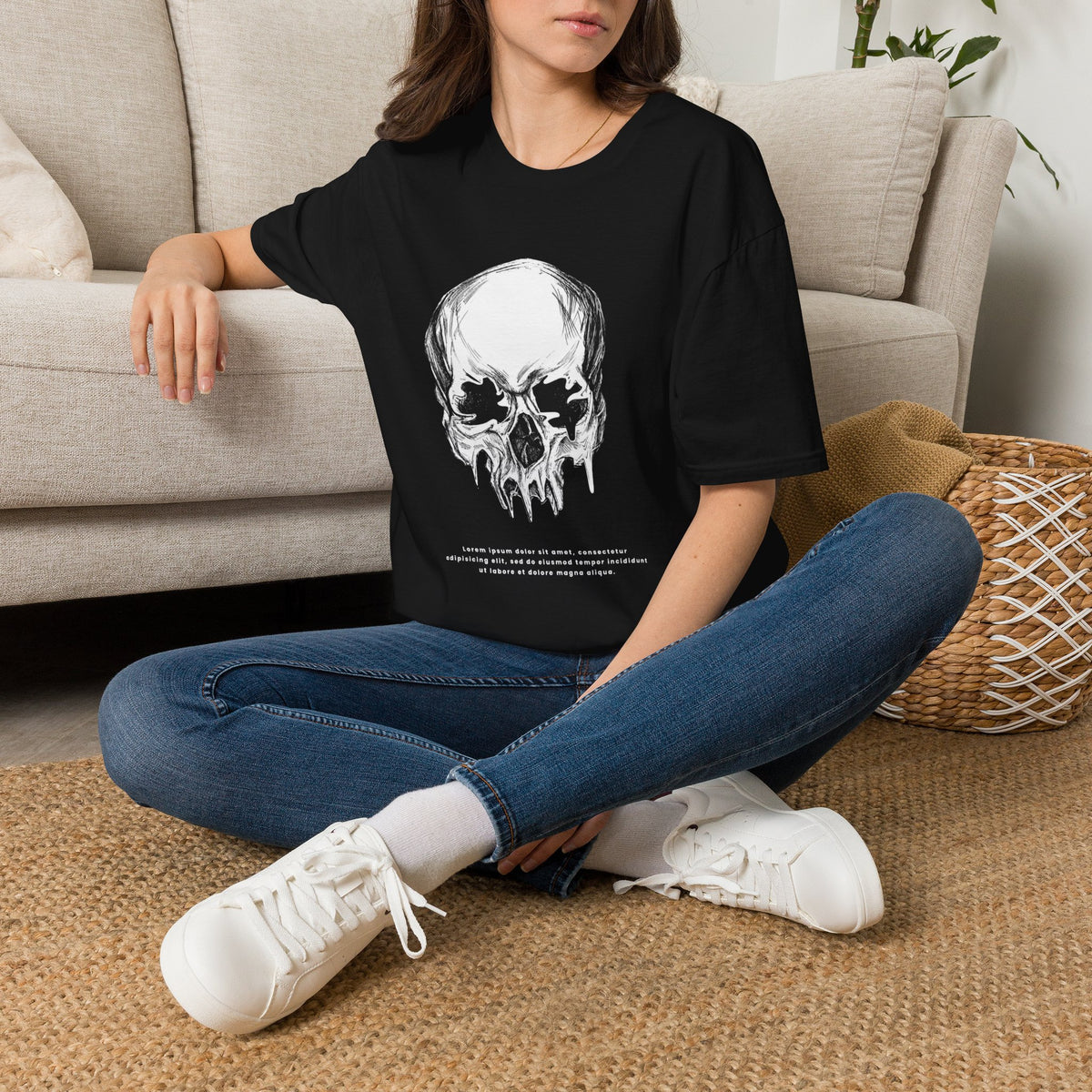 Skull Graphic T-Shirt — White Skull Illustration Tee