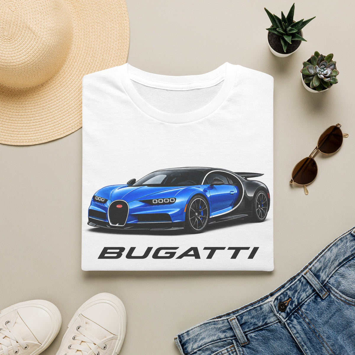Bugatti Blue Sports Car T-Shirt — Luxury Supercar Graphic Tee
