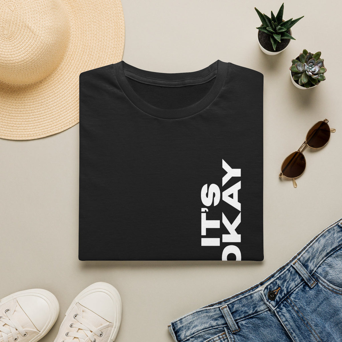 It’s Okay Vertical Graphic Tee — Casual Comfort Tee with ‘It’s Okay’ Motivational Print