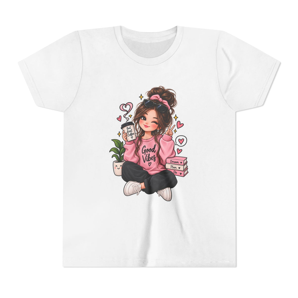 Youth Tee — 'Good Vibes' Cute Girl Illustration Shirt