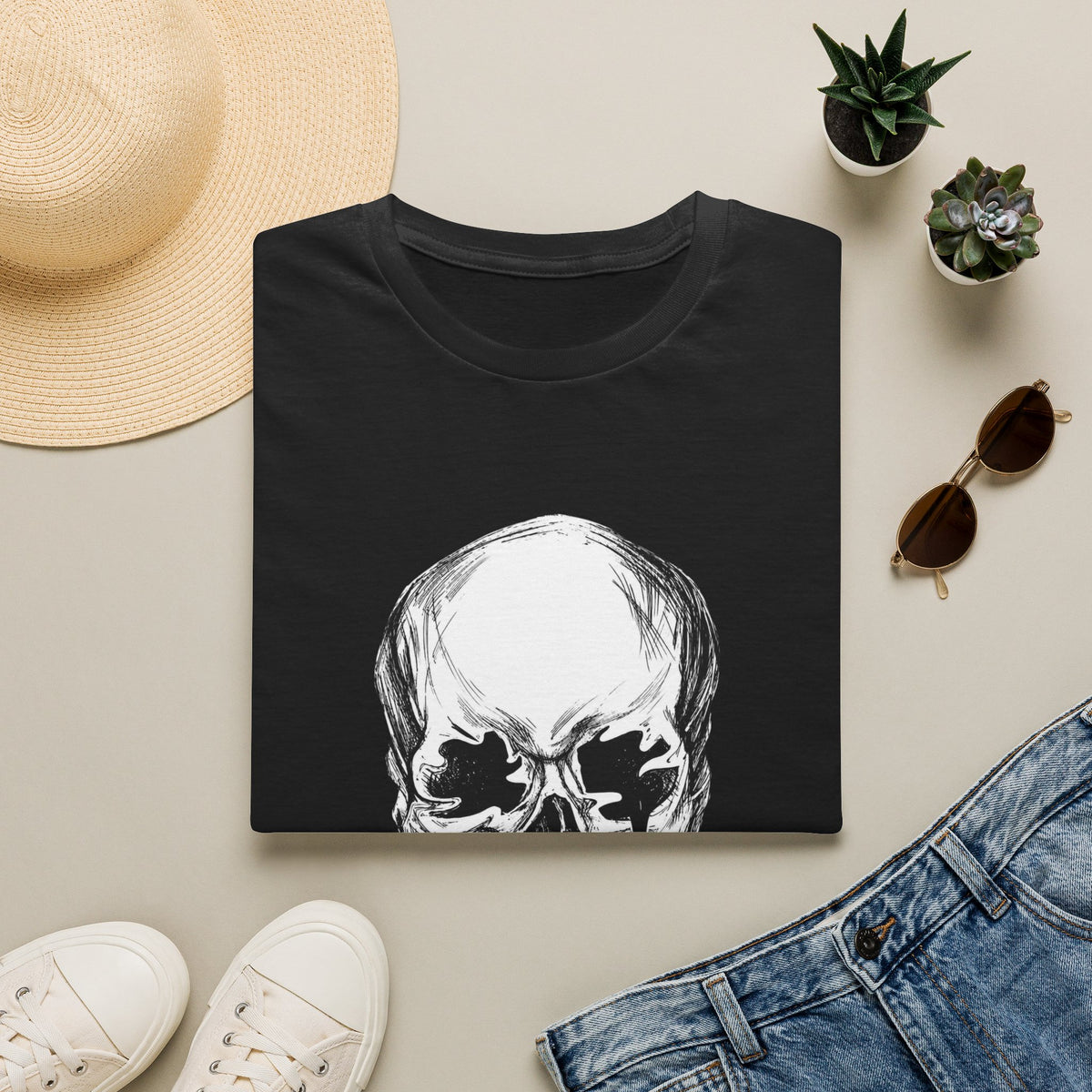 Skull Graphic T-Shirt — White Skull Illustration Tee