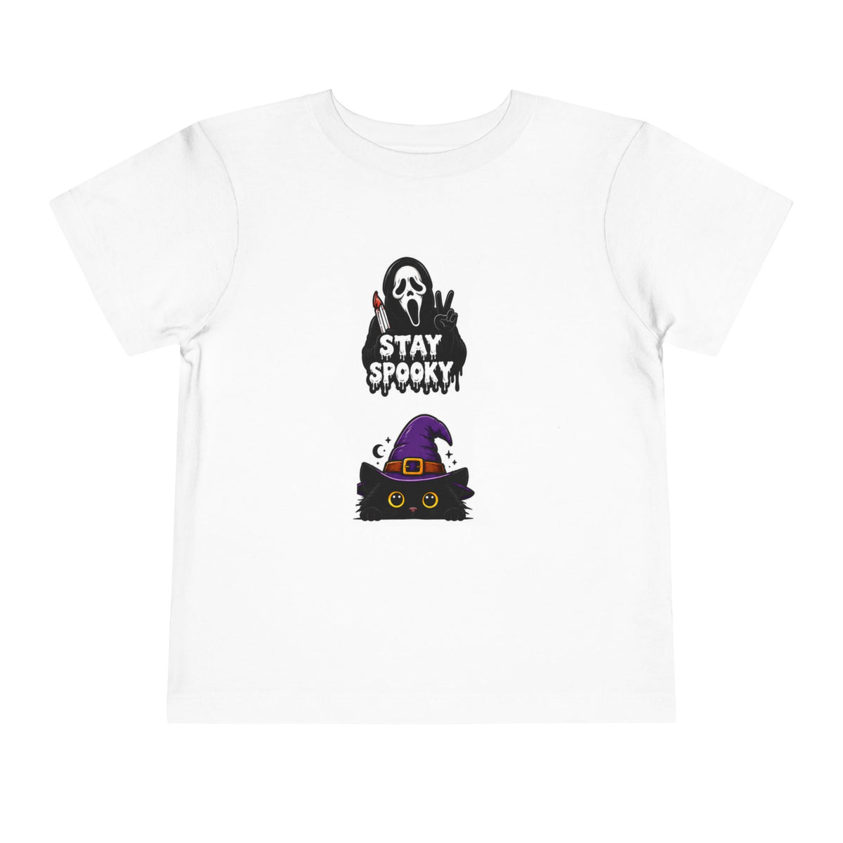 Toddler Halloween Tee — "Stay Spooky" & "Trick or Treat" Ghost and Witch Cat Design