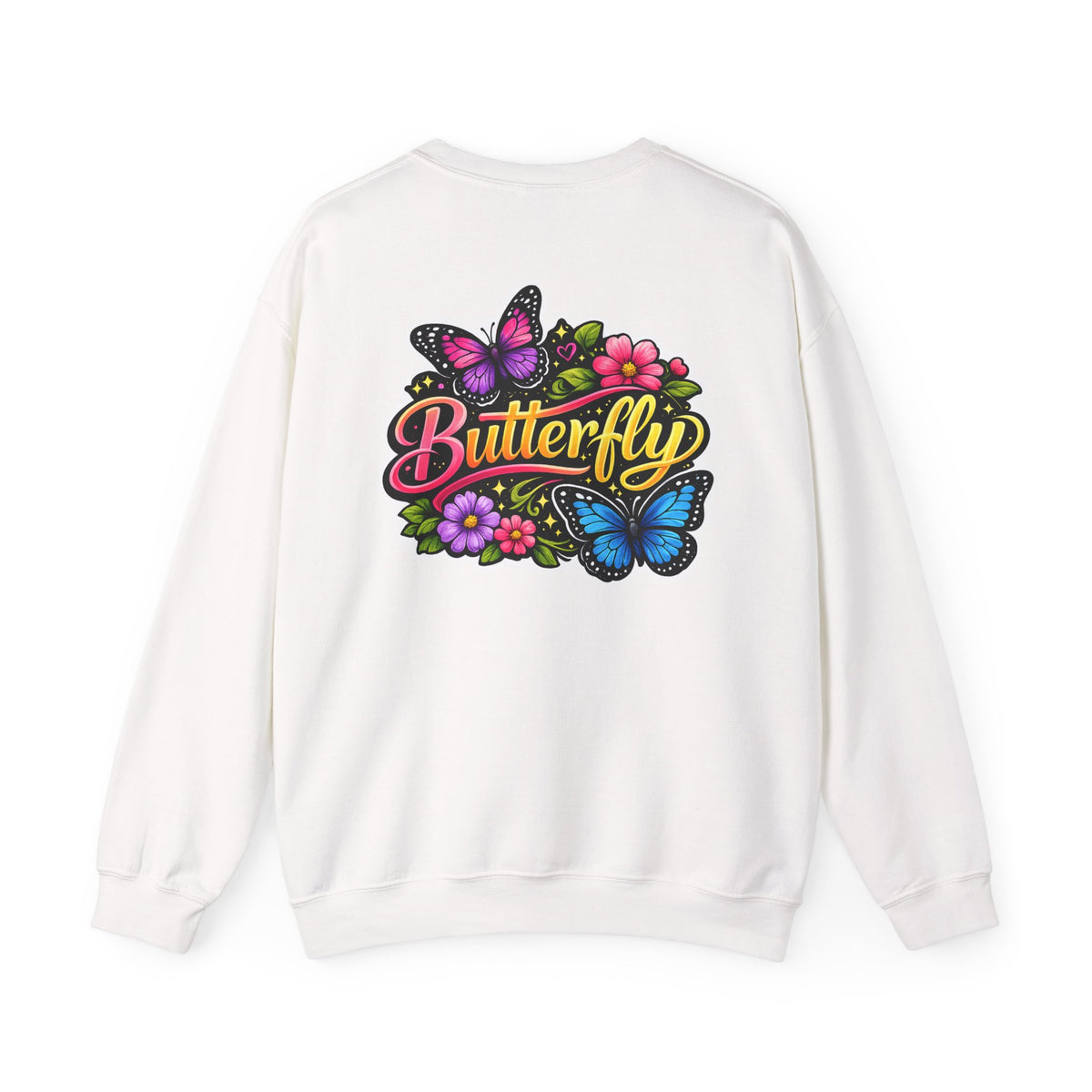 Butterfly Crewneck Sweatshirt — Vintage Steampunk Front & Colorful Floral Back